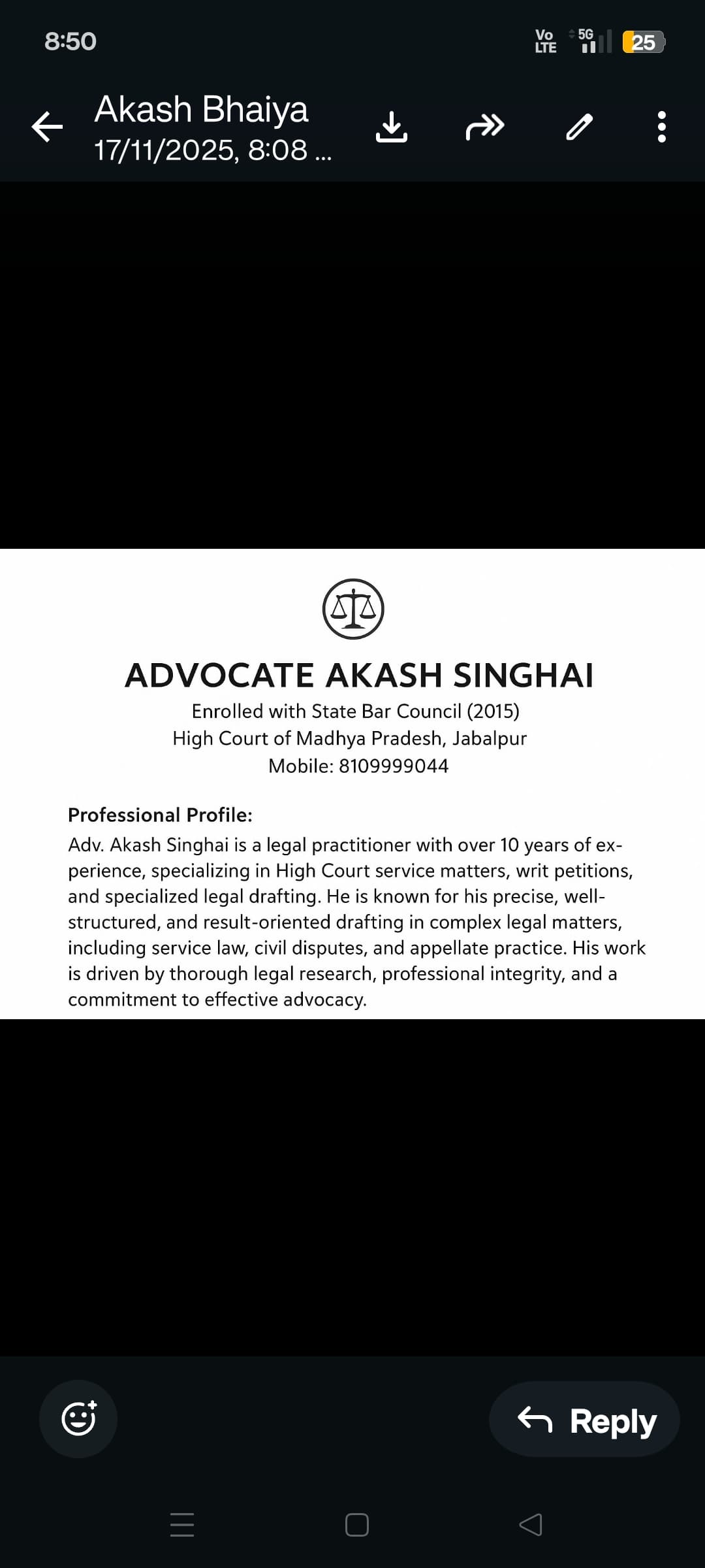 Professional profile for Advocate Akash Singhai, including his legal expertise, credentials, and contact information.
